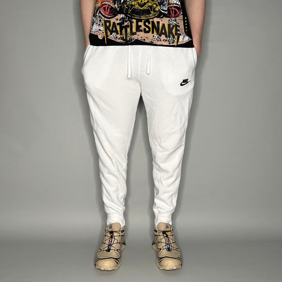 Nike Sweatpants White Cotton Joggers Black Swoosh - Picture 2 of 4